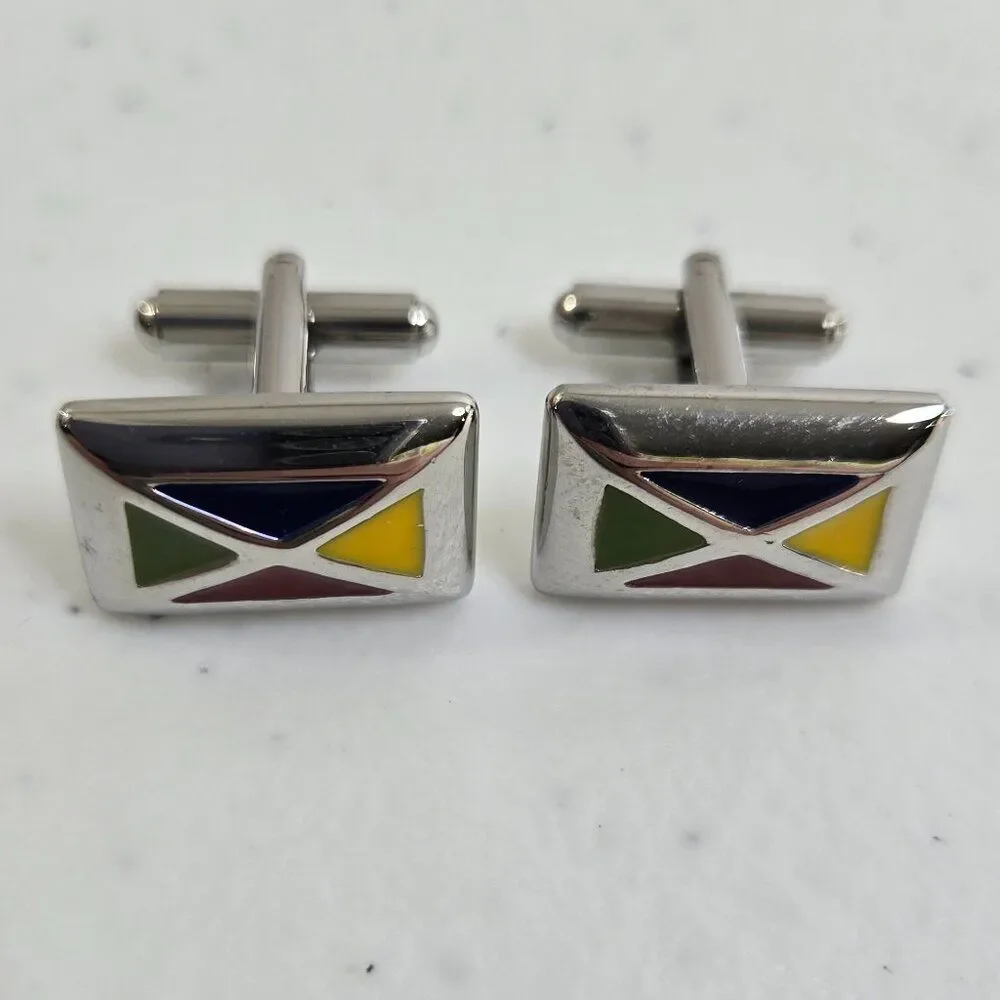 Geoffrey Beene Cufflinks Multi Color Silver Tone Mens Red Blue Yellow